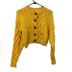 Bonfire Cardi | Free People Yellow Chunky Cable Knit button Down Sweater Medium